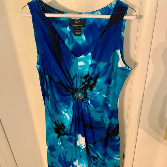 Sleeveless midi Dress size Large Blue & turquoise marbled print - Picture 6 of 11